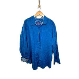 Robert Graham Buttondown Shirt size 3XL blue contrast sleeve dress shirt damask